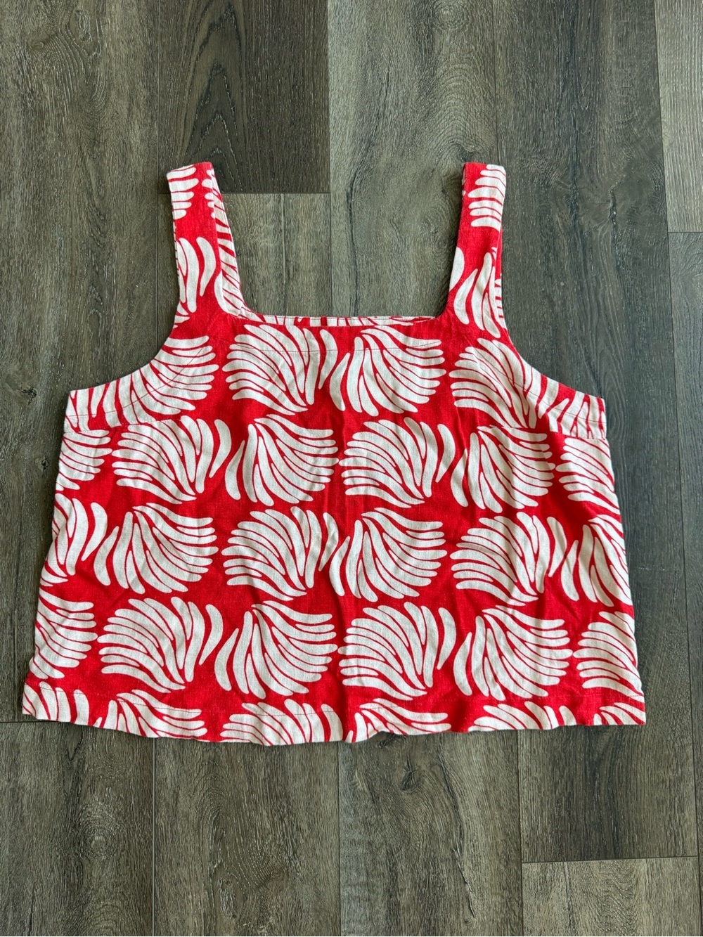 A New Day Linen Red and White Printed Square-Neck Tank Women’s Size XL